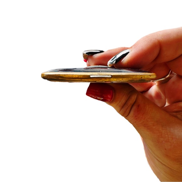 Vintage La Mode Black & Floral Guilloche Compact Mirror - Circa 1930s-40s - Picture 16 of 16